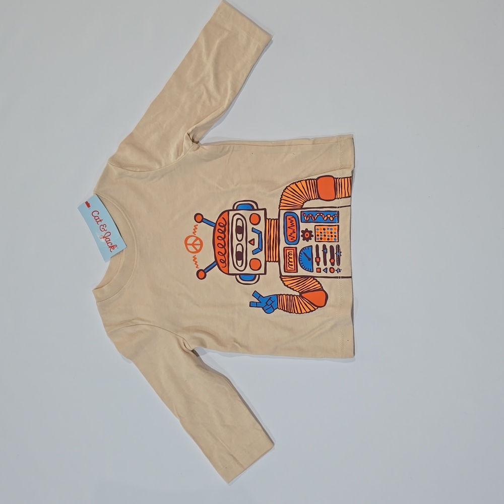 3/$15 Cat & Jack - Boys' Beige Long Sleeve Robot Graphic Tee